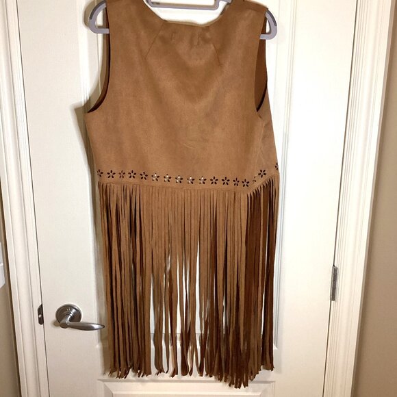 Relish Noless Women's Brown Faux Suede Fringed Open Front Vest Hippy Western - Picture 4 of 7